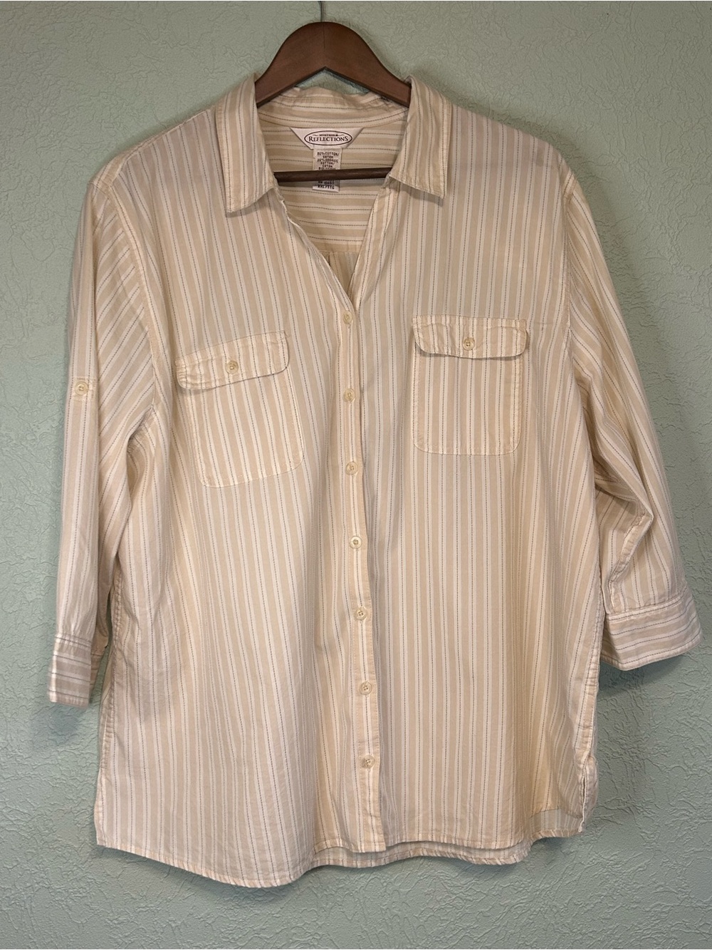 Northern Reflections XXL Cotton Striped Roll Tab Button Down Shirt